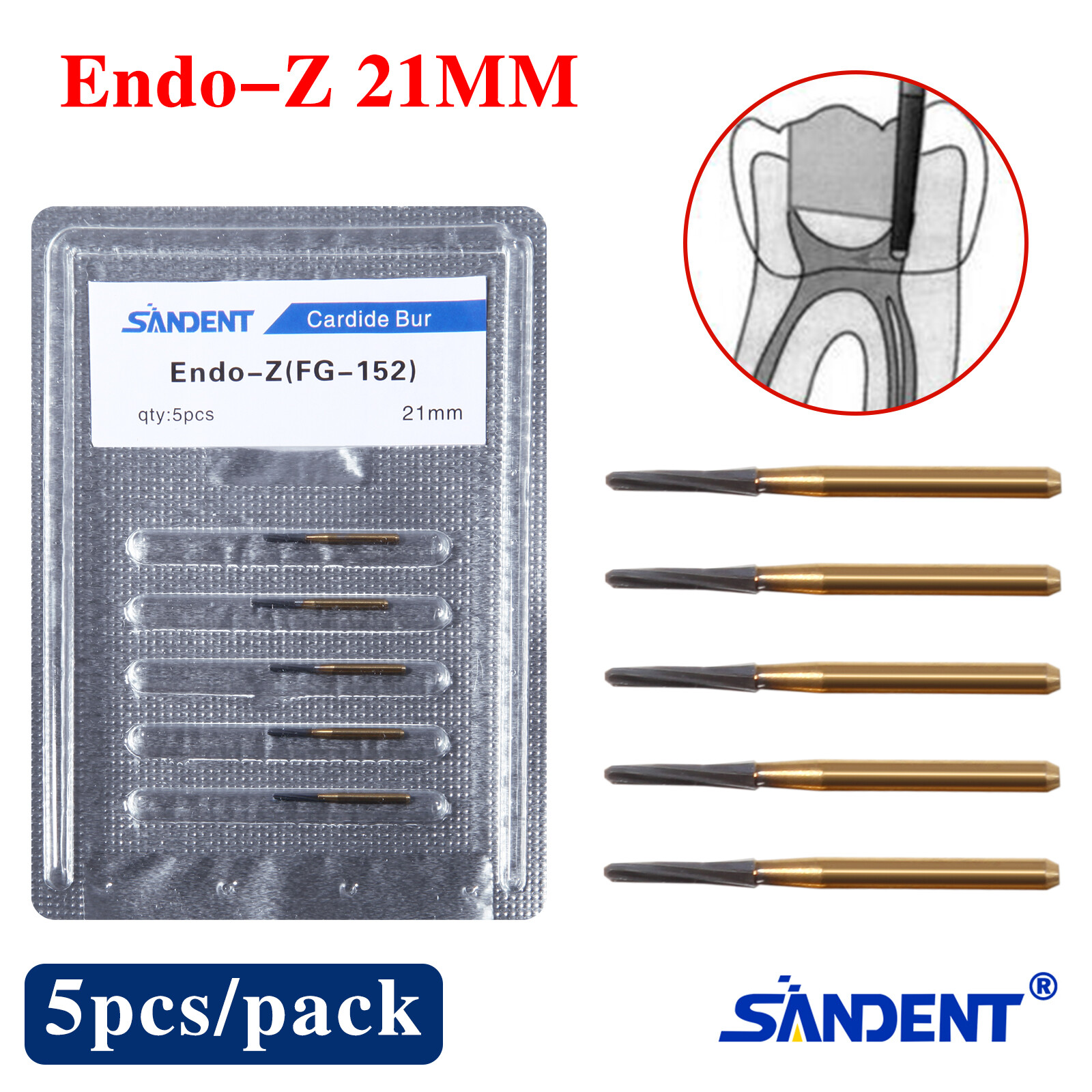 5-100 pcs Dental Carbide Bur Endo-Z Tungsten Steel Drills FG 21mm/23mm/25mm/28mm