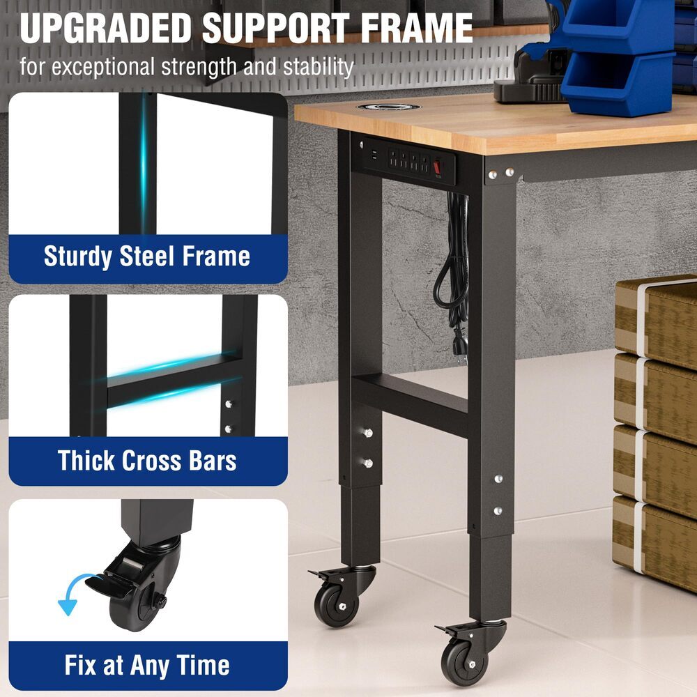 WORKPRO 48" Adjustable Workbench 1500LBS Load Capacity 2PC 16x32" Metal Pegboard