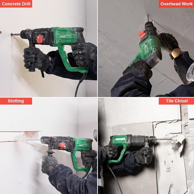 SDS-Plus Rotary Hammer Drill 9A Corded 4 Functions W/ Bits Chisels Case New