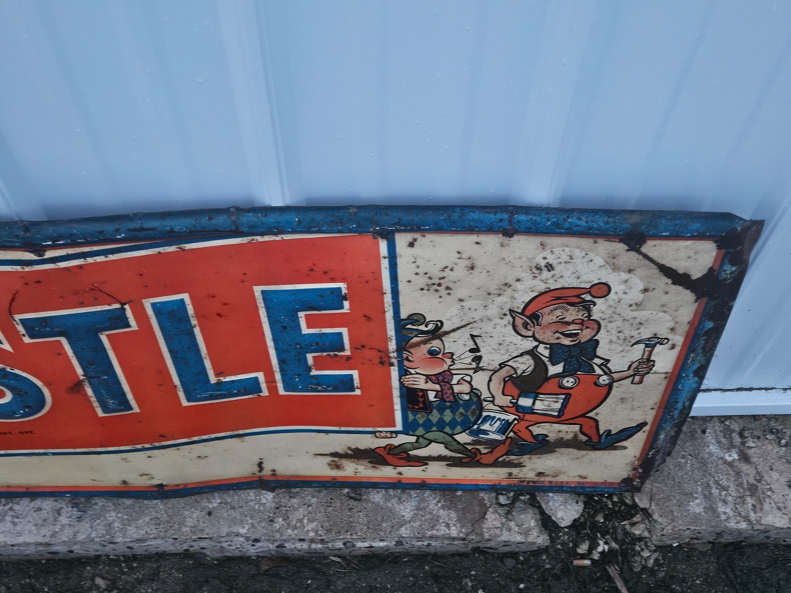 RARE Vintage 1947 Whistle Orange Soda Pop Tin Advertising 54x18 Sign
