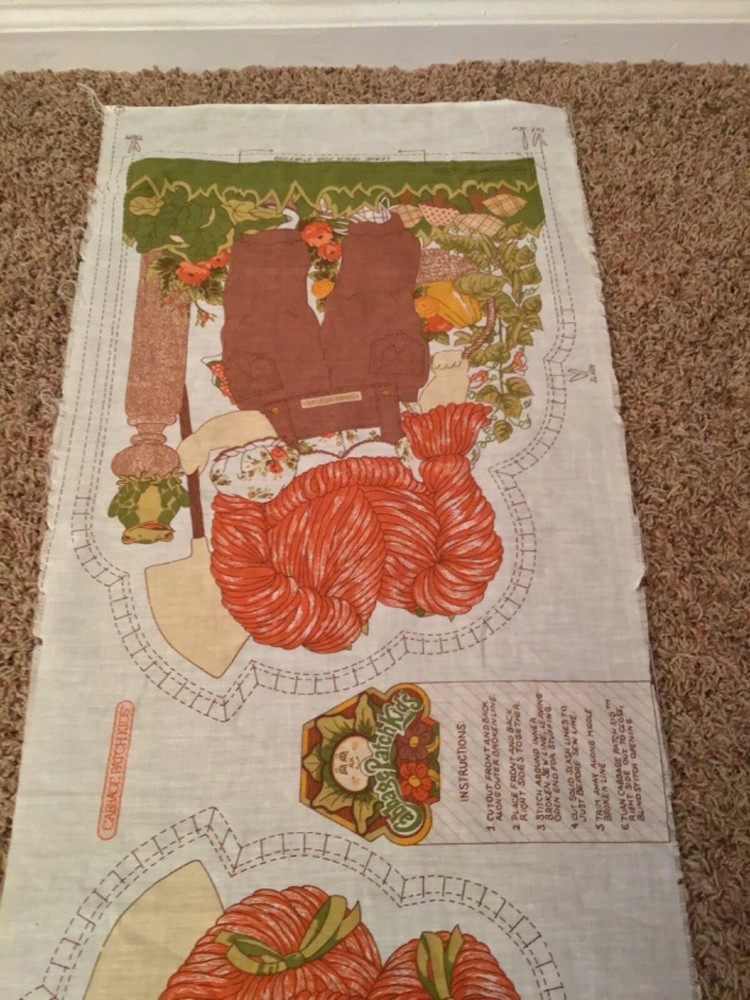 Vintage 1983 Cabbage Patch Kids Doll Pillow Fabric Panel Cut
