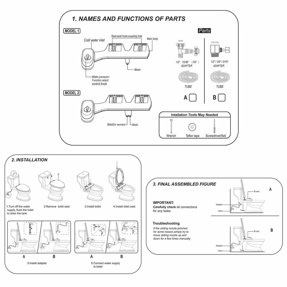 Bidet Fresh Water Spray Kit Non Electric Toilet Seat Attachment Hot Cold Wash
