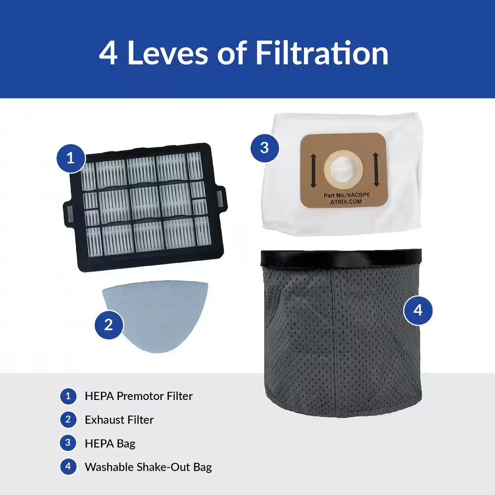 Commercial 8Qt Ergo Backpack Vacuum & Blower Multisurface Accessory Bundle