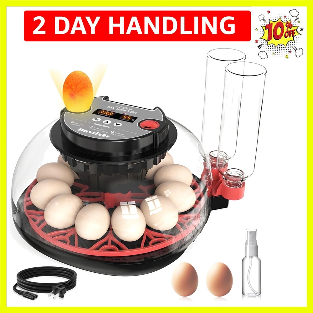 12 Egg Incubator for Hatching Eggs with Fully Automatic Egg Turning, Humidity...