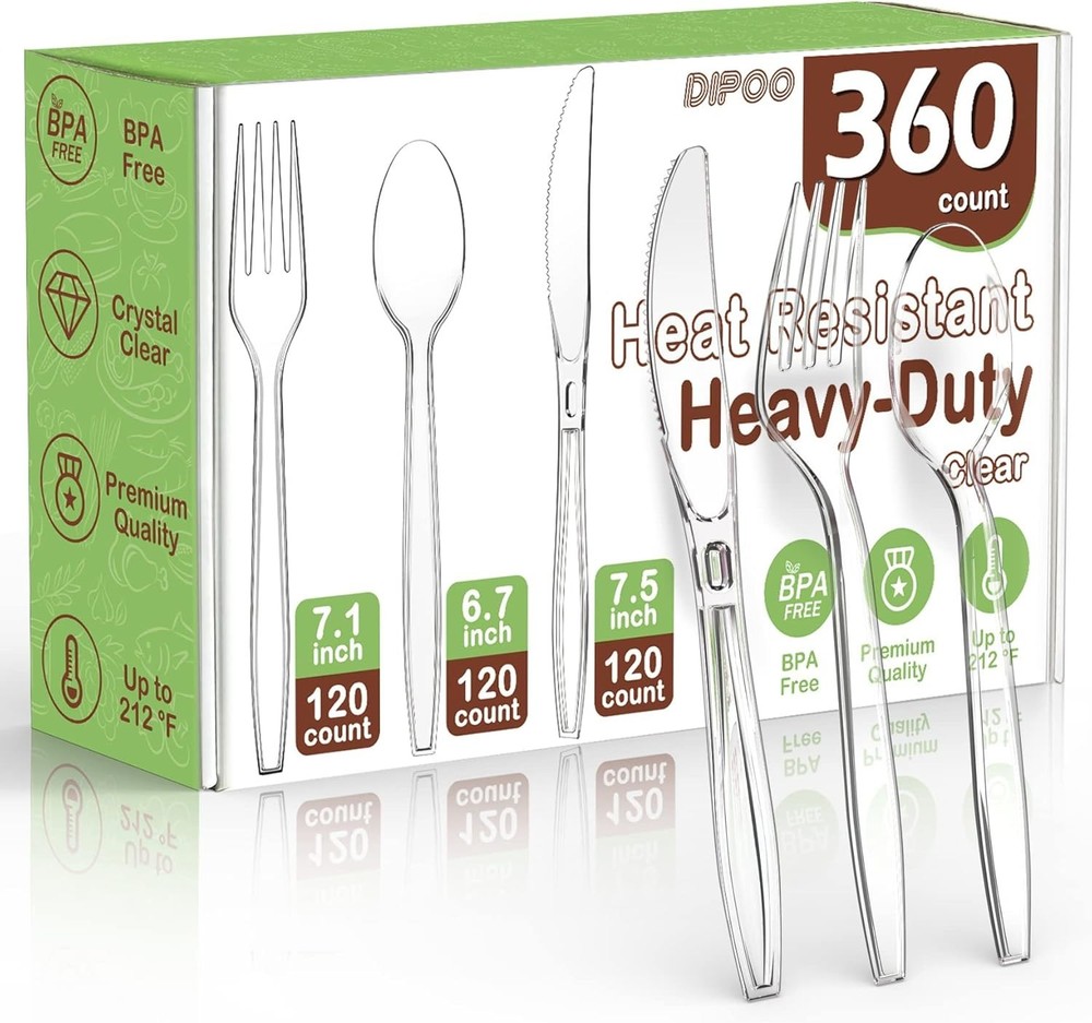 Heavy Duty Clear Plastic Silverware Set - 360 Count for Parties & Events