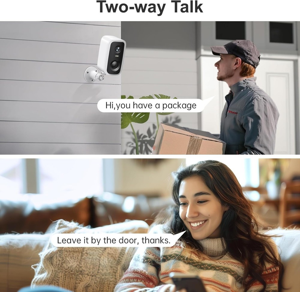 Wireless Home Security Camera 2K Battery-Powered Camera 4MP Outdoor Security Cam