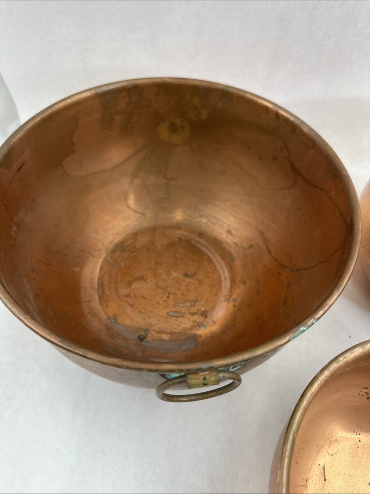 3pc Vintage Solid Heavy Copper Mixing Bowl Ring Round CG Rolled 5.5, 7 & 8”