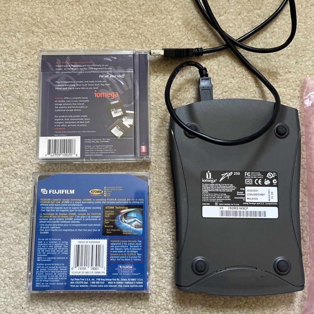 Iomega ZIP 250 External USB Drive w/ Cable and Disks