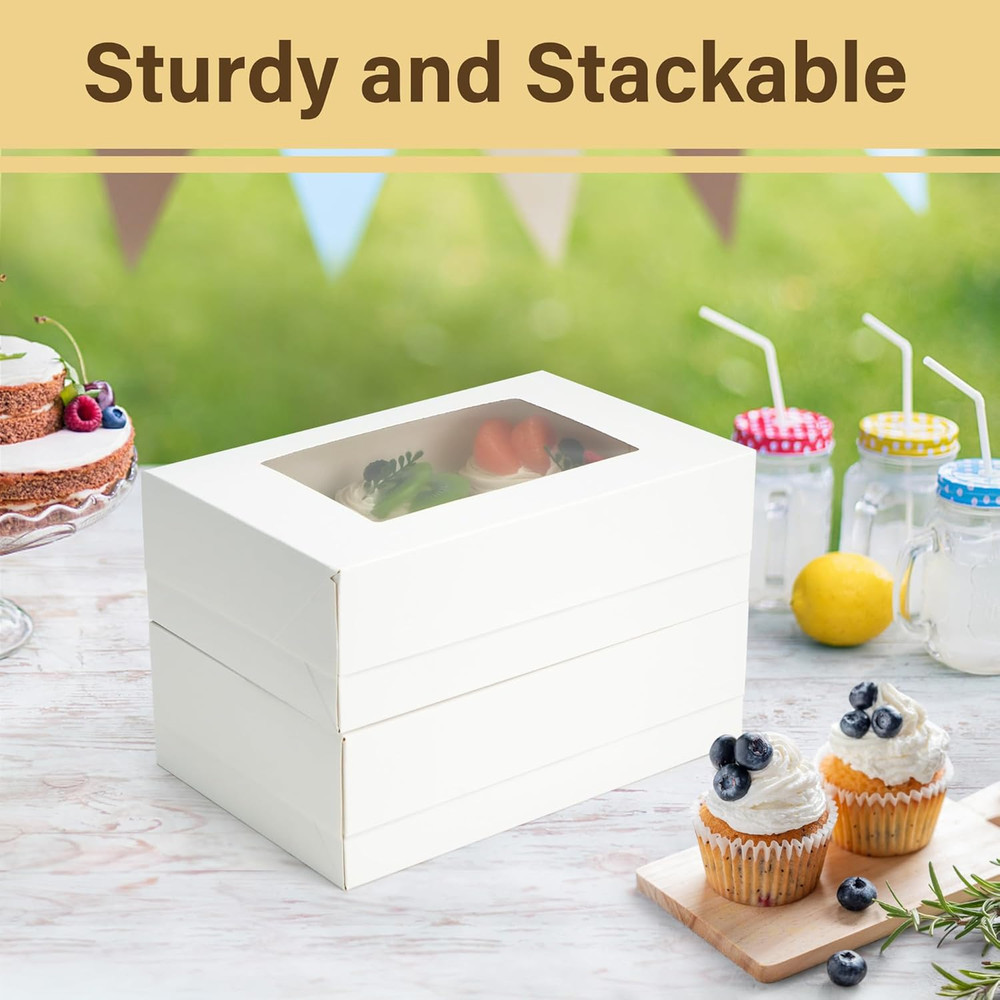 12 Pack Cupcake Boxes 6 Count, Pre-Folded Cupcake Carrier with Window Holding 72