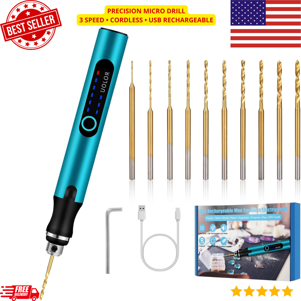 Cordless Mini Drill Pen 3 Speed USB Rechargeable Micro Drill Kit 10 Bits DIY
