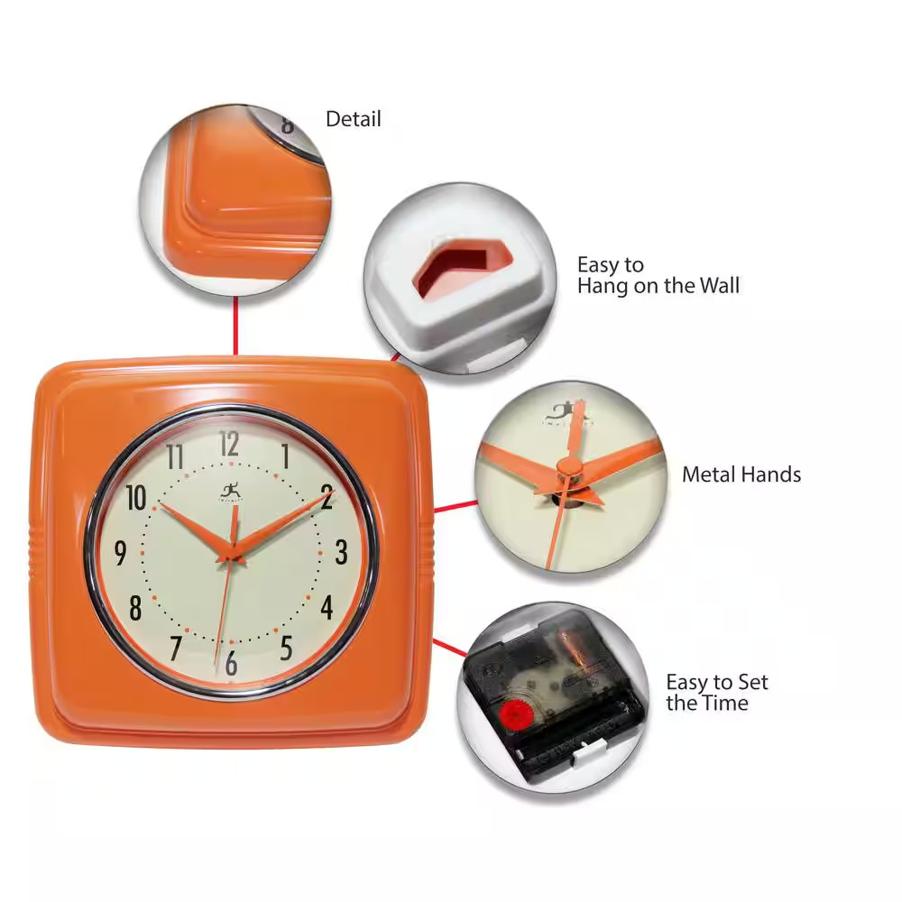 Square Retro Orange Wall Clock