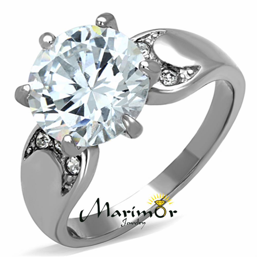 Stainless Steel High Polished 3.9 Ct Round Cut CZ Engagement Ring Size 5-10
