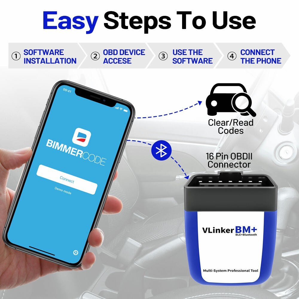 Vgate vLinker BM+ BT 4.0 OBD2 Diagnostic Scanner Tool BIMMERCODE For IOS Android