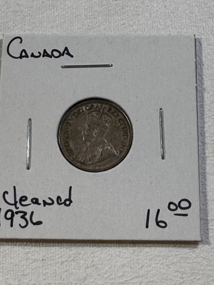 1936 Canada 10 Cents Silver Coin Cleaned