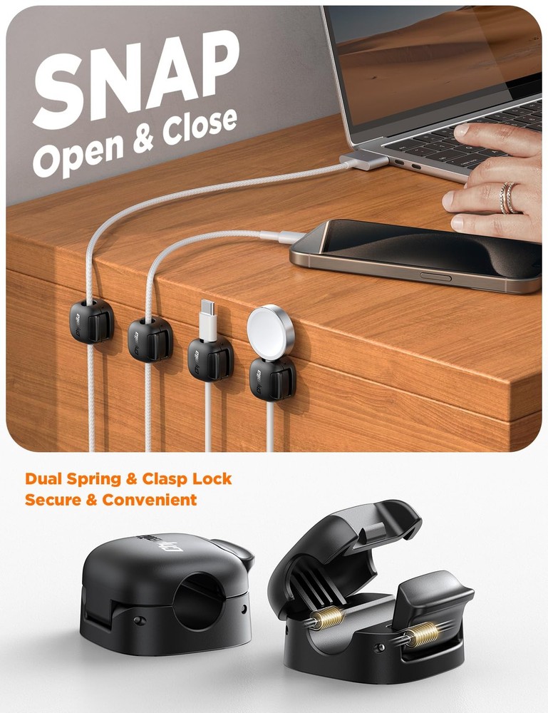 12Pack Cord Organizer - [Dual Spring & Clasp Lock] Cable Management Clips, Ad...