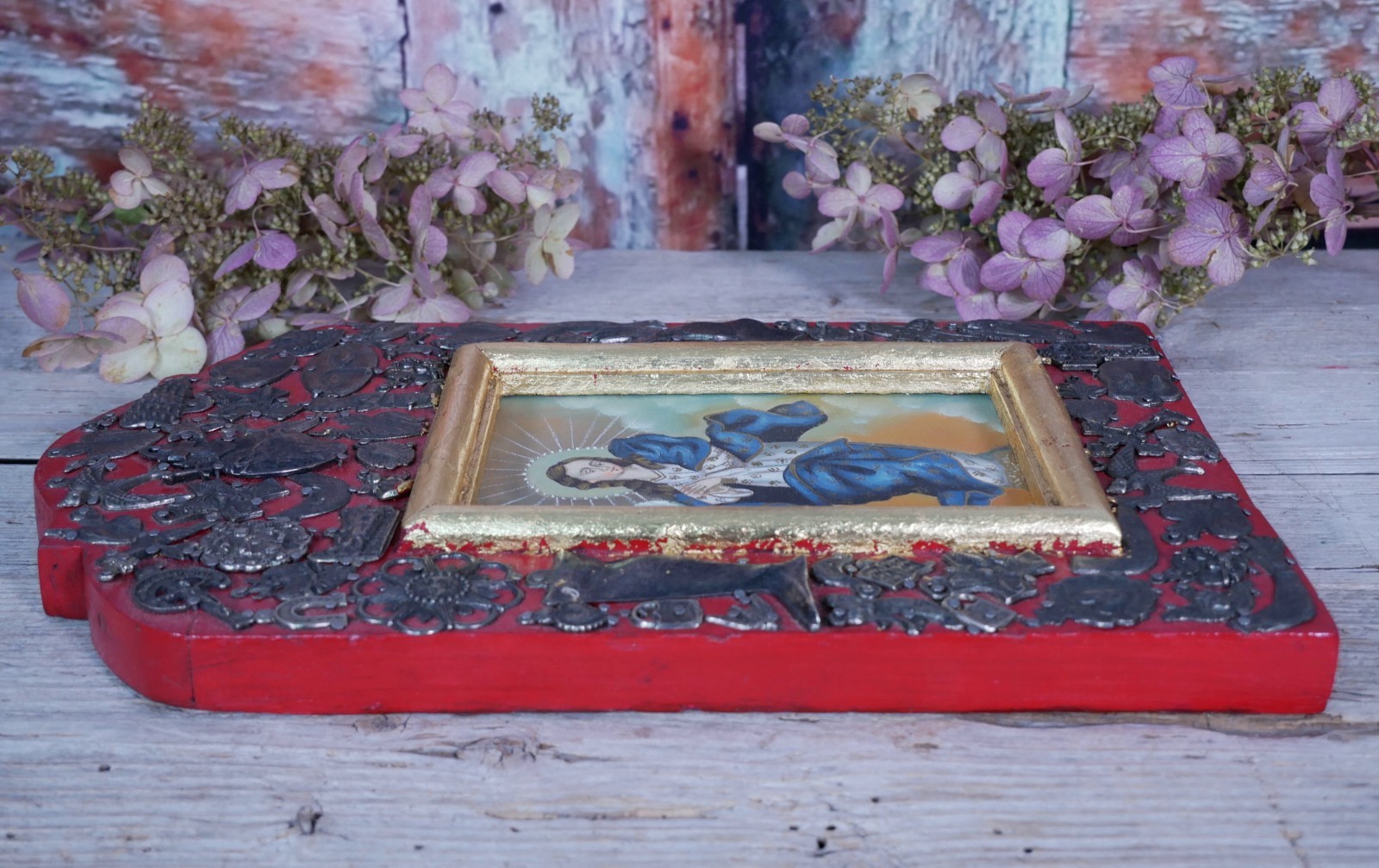 Virgin Immaculate Conception Retablo Milagros Original Painting Mexican Folk Art