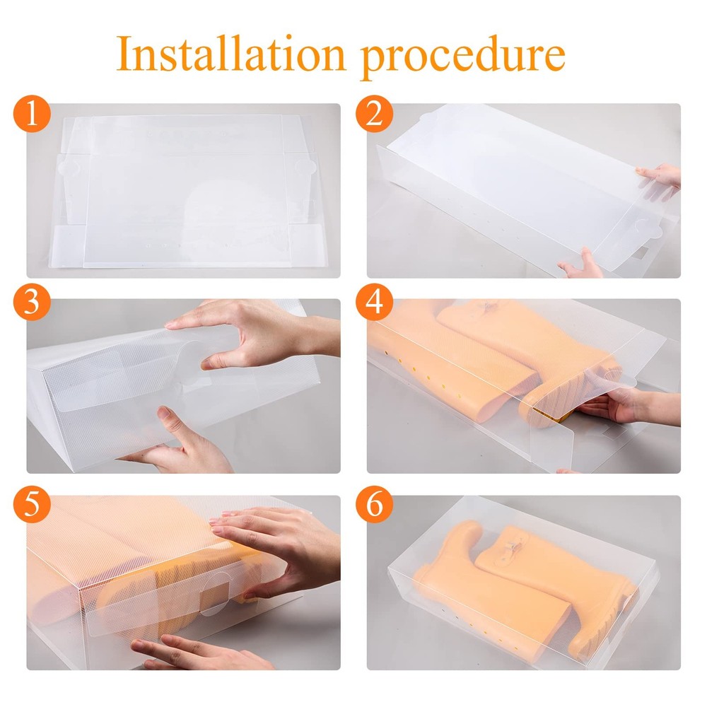 12 Pcs Boot Box Clear Plastic Stackable Shoe Storage Organizer Foldable Heavy...