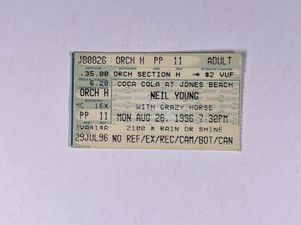 Neil Young & Crazy Horse Ticket Original Jones Beach Monday 26th August 1996