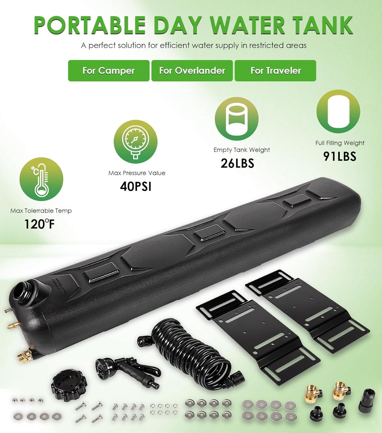 8-Gallon Pressurized Water Tank for Camping Showers,Overlanding,Outdoor Activity