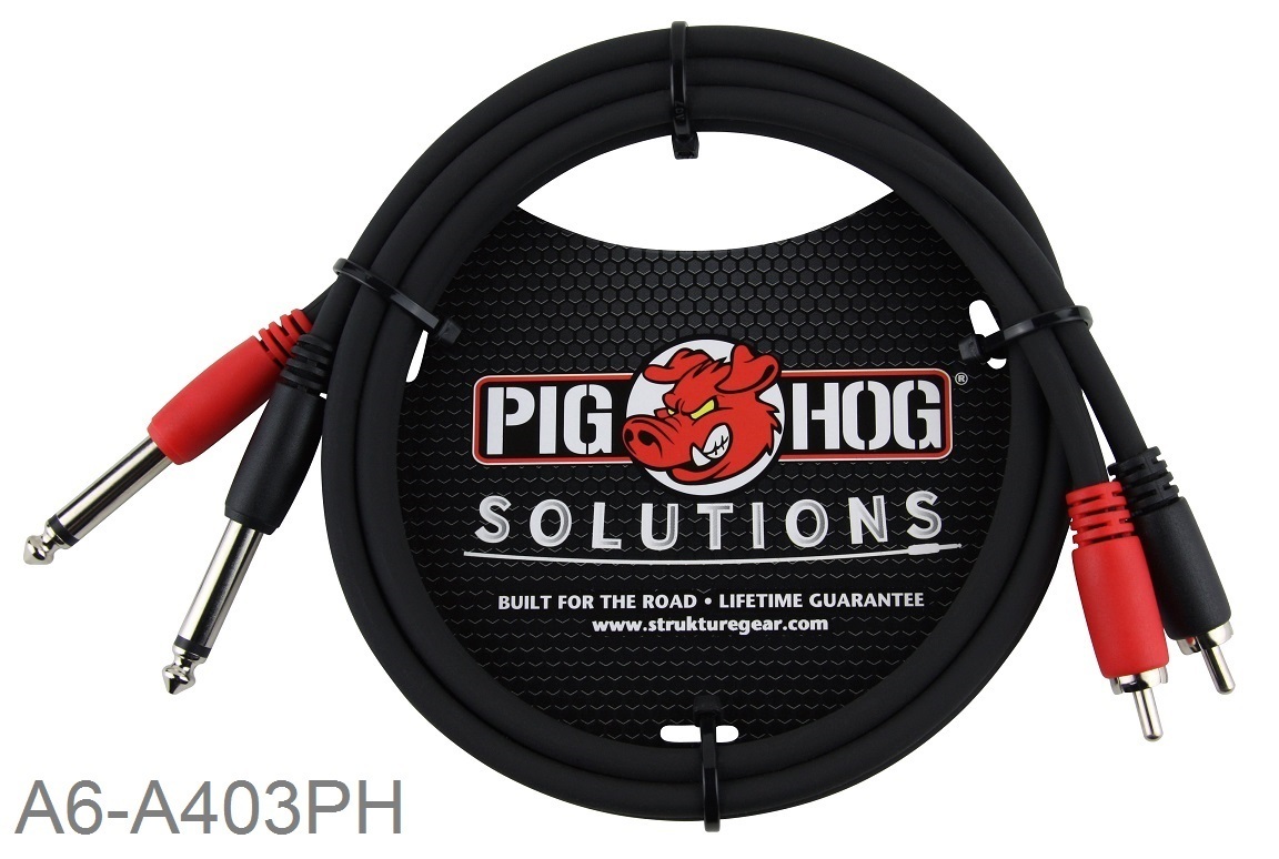 3ft Pig-Hog Dual 1/4" TS Mono Male Plug to 2-RCA Male Plug Audio Cable