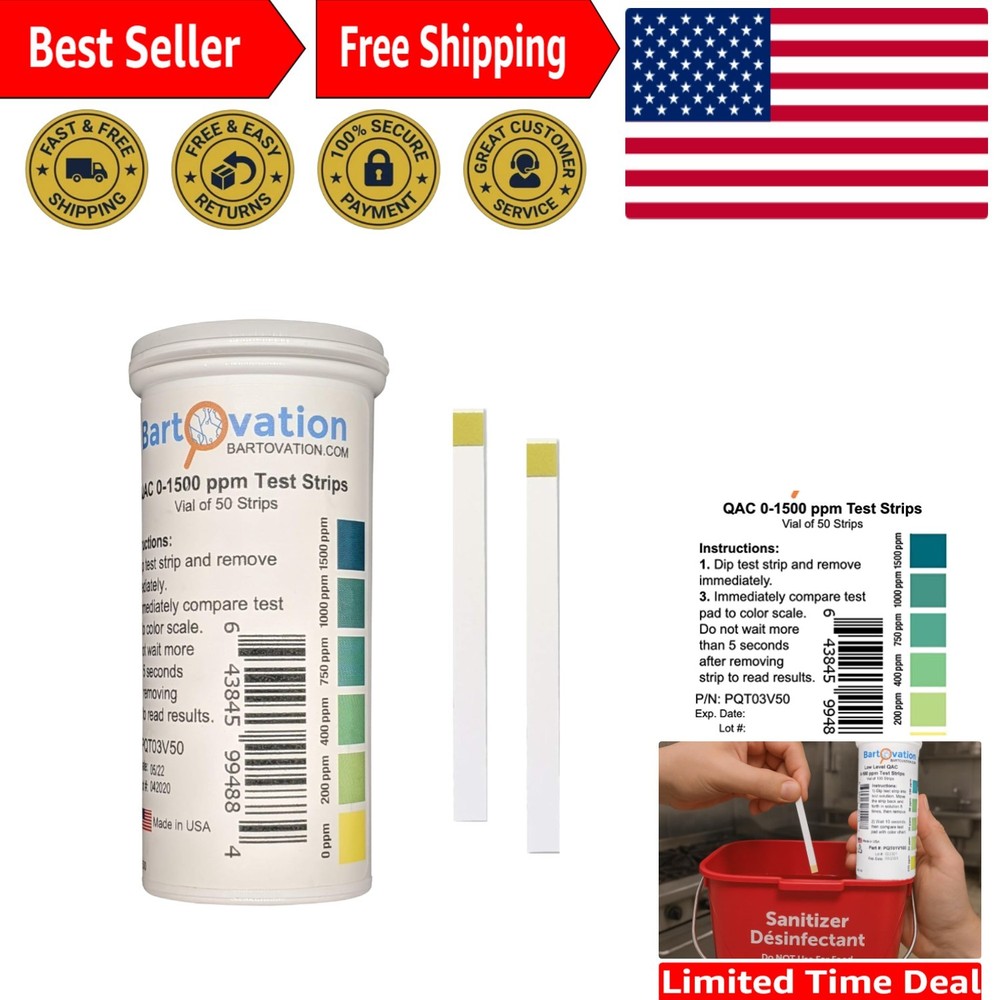 50 Count QAC Sanitizer  Strips, 0-1500 ppm - Precision Water Testing Tools