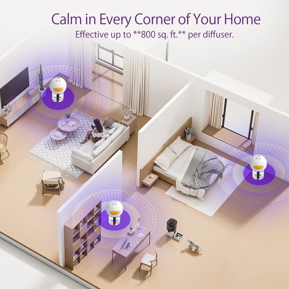 Cat Calming Pheromone Diffuser Set (Whole Home 3-Pack) – 3 Diffusers + 3 x 48...