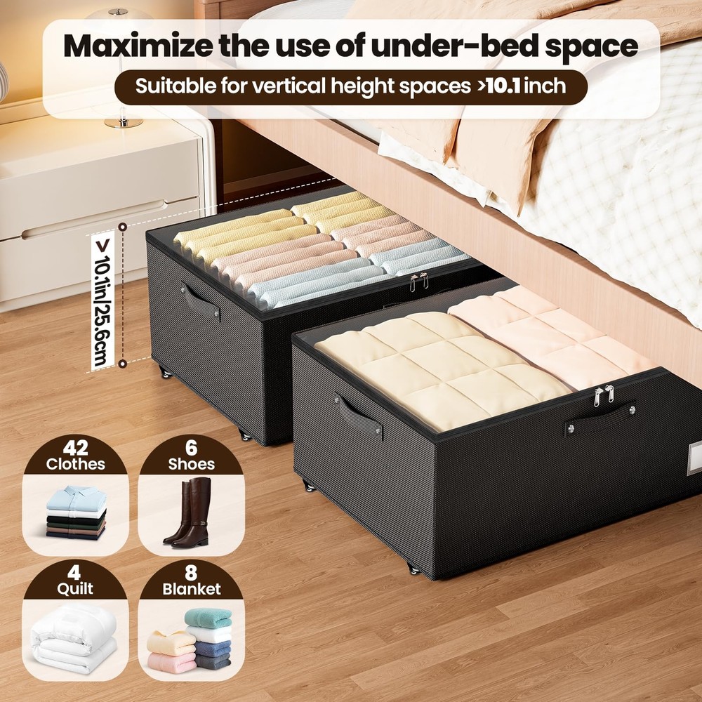 Underbed Storage with Wheels, 2 Pack Under Bed Storage Containers with Clear ...