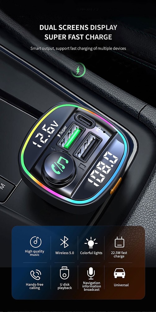 Car Bluetooth FM Transmitter Handsfree Radio MP3 Player PD USB Charger Adapter