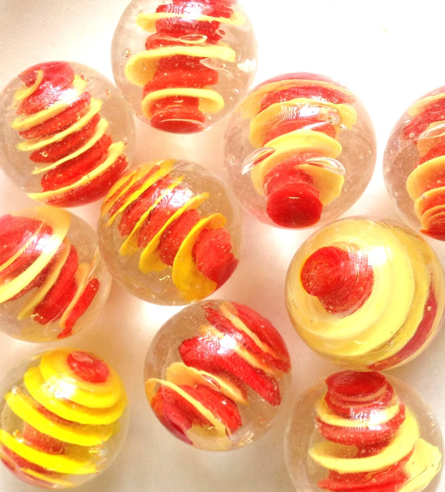 Glass Marbles Game Shooters 1"  - 10 pcs Clear w/red & yellow swirl