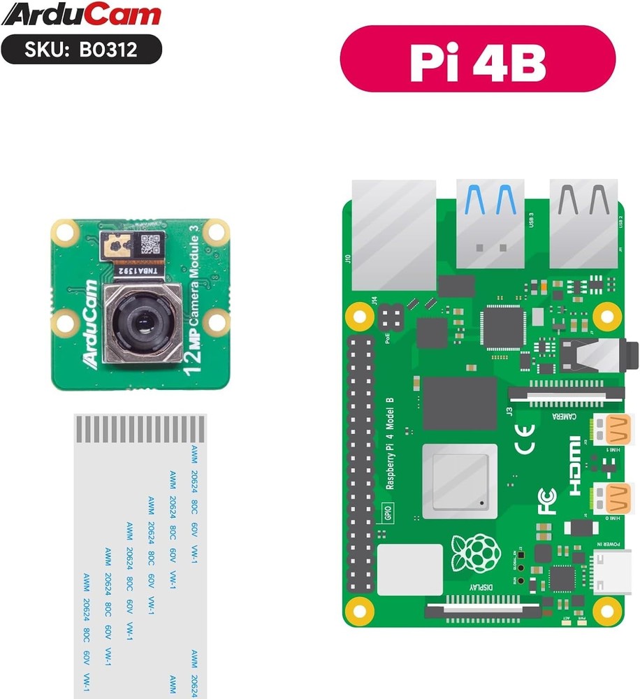 High Resolution 12MP Pi Camera Module V3 with Autofocus and Compatible Cables