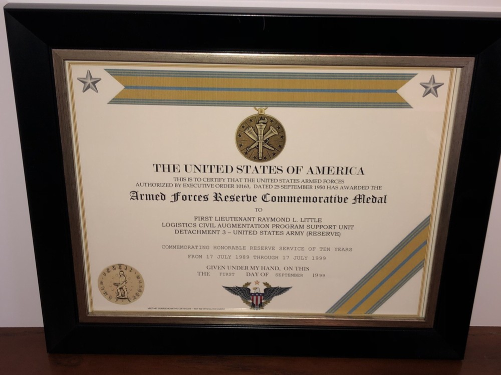 ARMED FORCES RESERVE COMMEMORATIVE MEDAL CERTIFICATE ~ Type 1