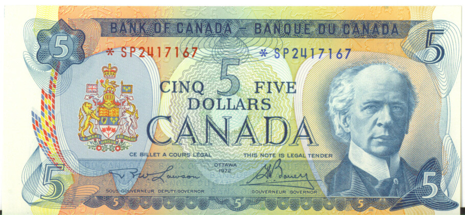 Canada 1972 $5 Five Dollars Replacement Note *SP Prefix Asterisk GEM UNC