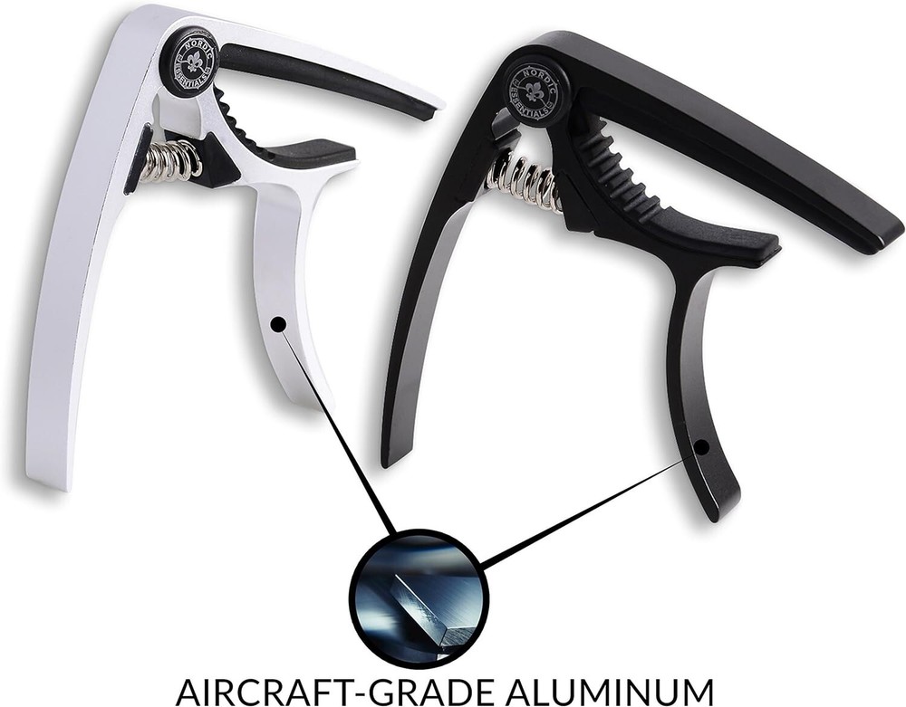 Easy One-Hand Use Capo Duo in Black & Silver - Ideal for All String Instruments