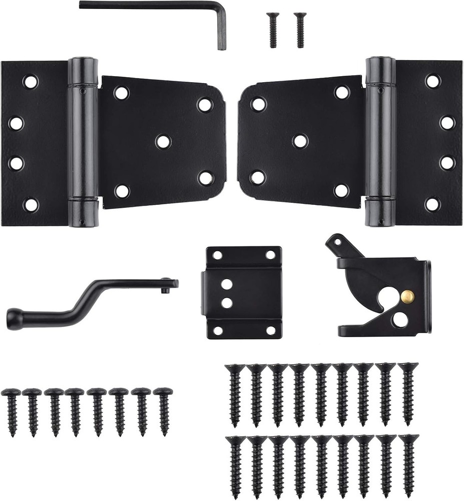Self-Closing Gate Hardware Kit,1 Pack Self-locking Latch and 2 Black