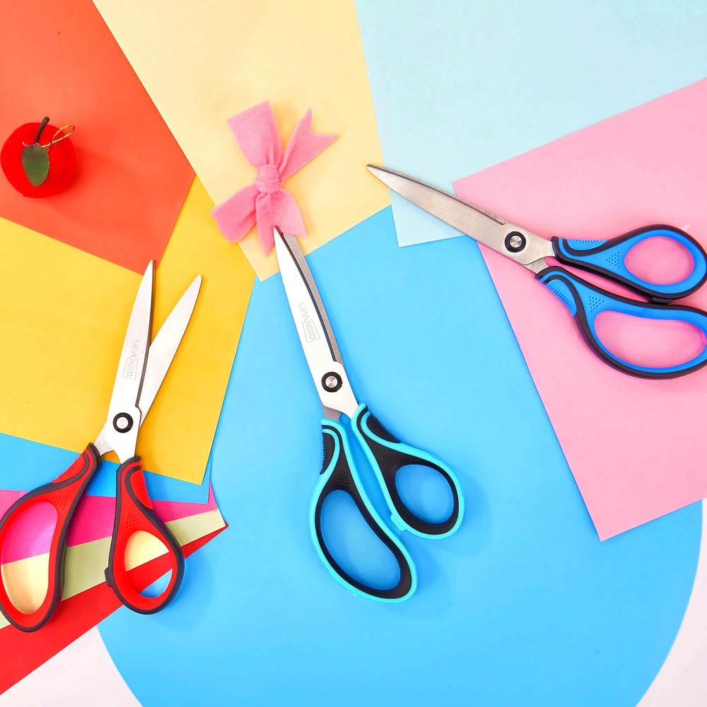 8-Inch All Purpose Scissors 3 Pack, Sharp Pointed Tip Comfort Grip, Multipur...