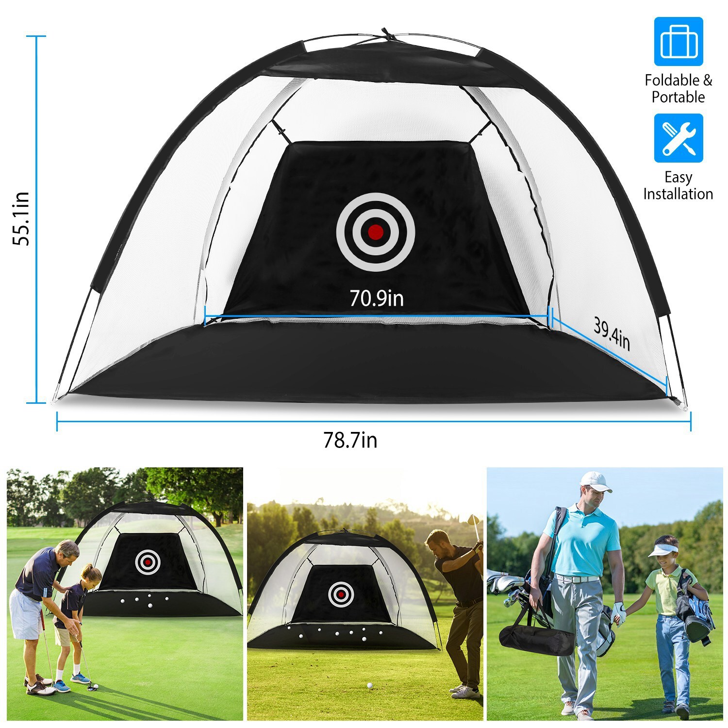 Golf Practice Net Golf Hitting Aid Training Chipping w/ Target Backyard Outdoor