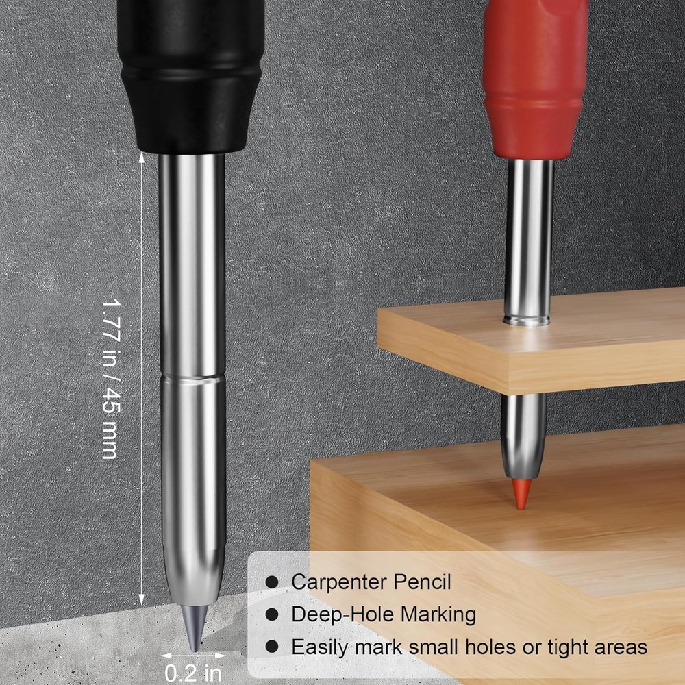 Mechanical Carpenter Pencils Set Sharpener 26 Refills Deep Hole Marker Black