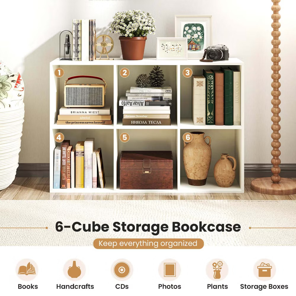 Costway 6-Cube Bookcase Modern 3-Tier Storage Organizer Horizontal