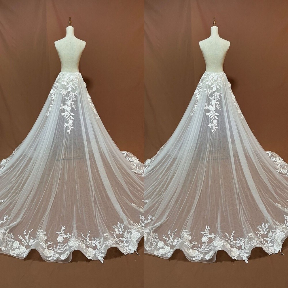 Boho Wedding Detachable Train Bridal Ball Gown Lace Applique Removable Train