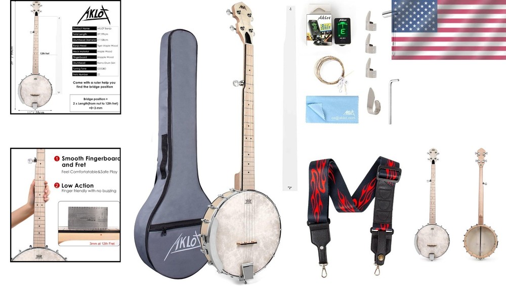 Complete 5-String Banjo Kit - Maple Construction, Remo Head & Tuner Included