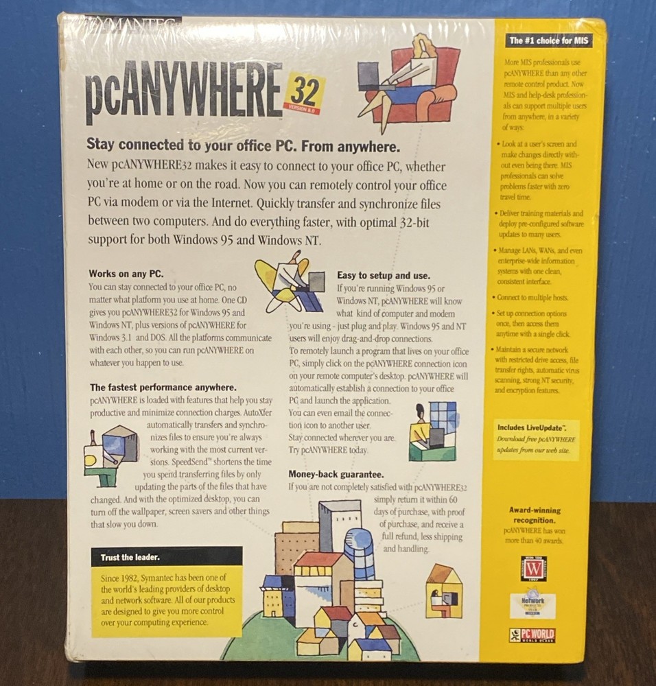 SYMANTEC PC Anywhere 32 Version 8.0 - PC CD-ROM Home Office Software, NEW SEALED