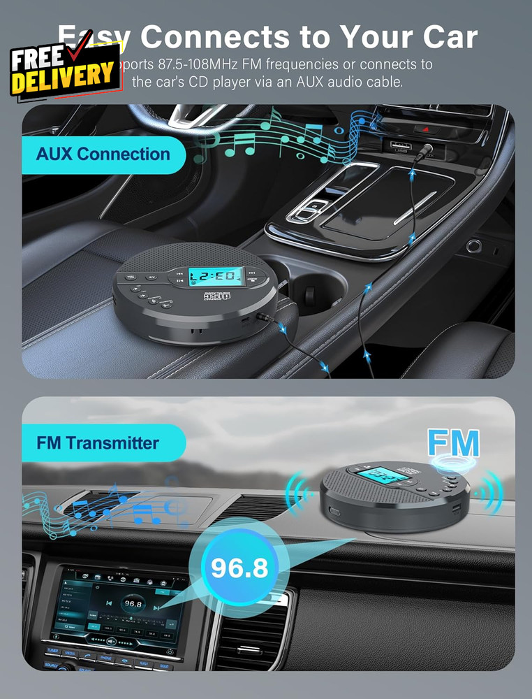 Portable CD Player Bluetooth Rechargeable Discman FM Speaker USB…
