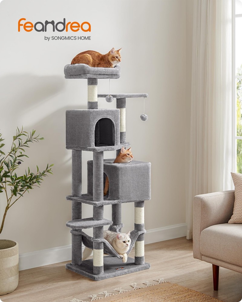 Multi-Level Cat Tree Tower 59.5-Inch with Scratching Posts, Perches Caves