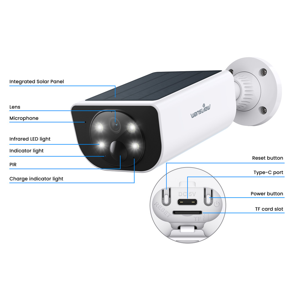 Wansview 3MP Wireless Solar Powered Security Camera Outdoor AI Motion Detection