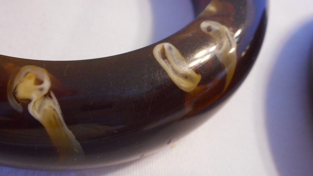 Two Bangle Bracelets Bracelet Marbled Root Beer Color Plastic Resin ? Unknown (D