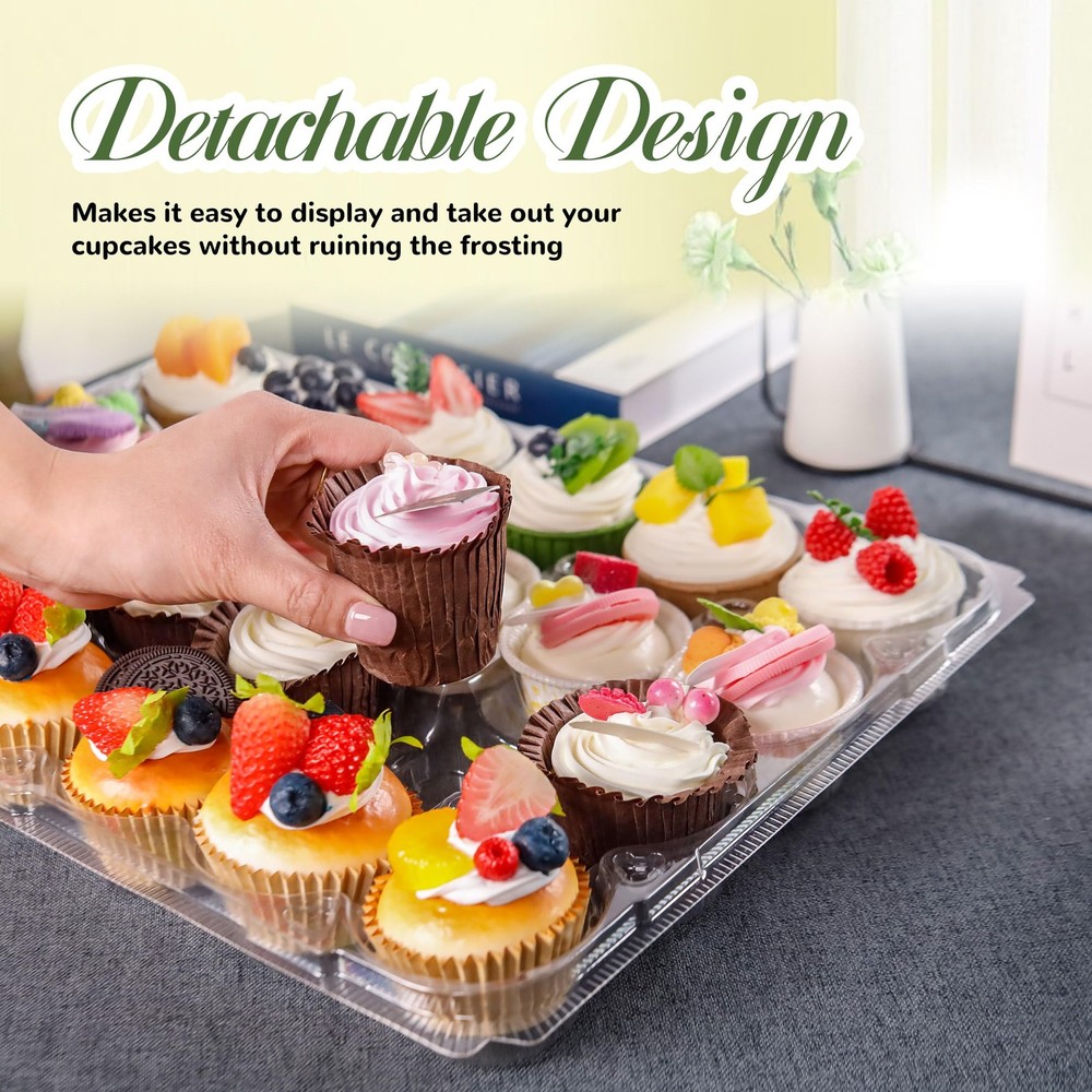 NPLUX 24 Count Cupcake Containers 10 Pack Cupcake Holders Plastic Stackable C...