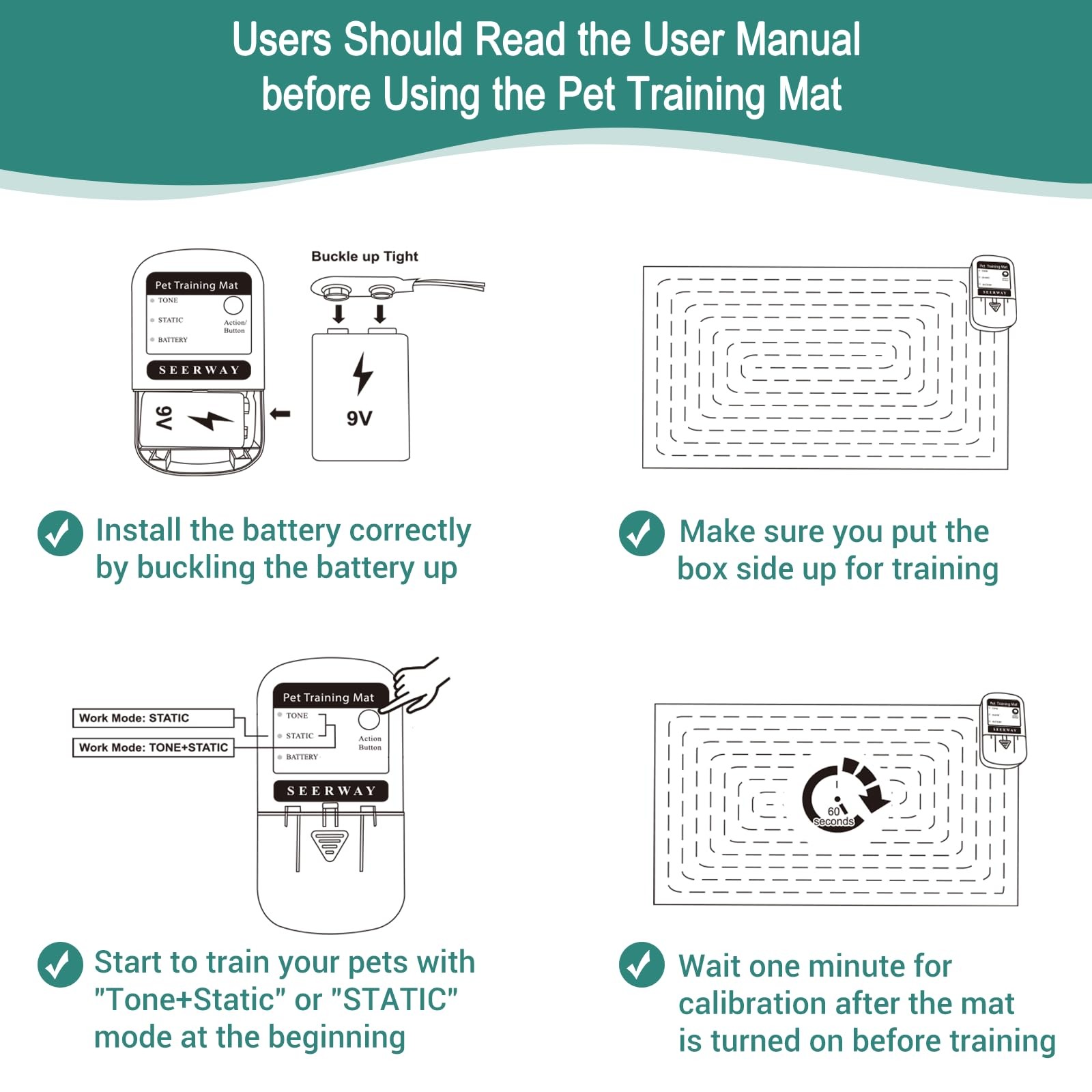 SEERWAY Scat Pet Shock Mat Indoor, Safe Training Pads for 60"x12" Sofa