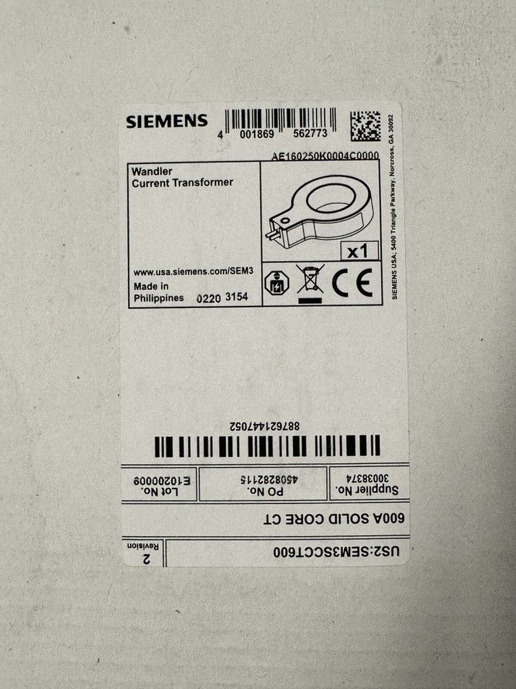SIEMENS SEM3SCCT600 600A Solid Core CT Wandler Current Transformer NEW