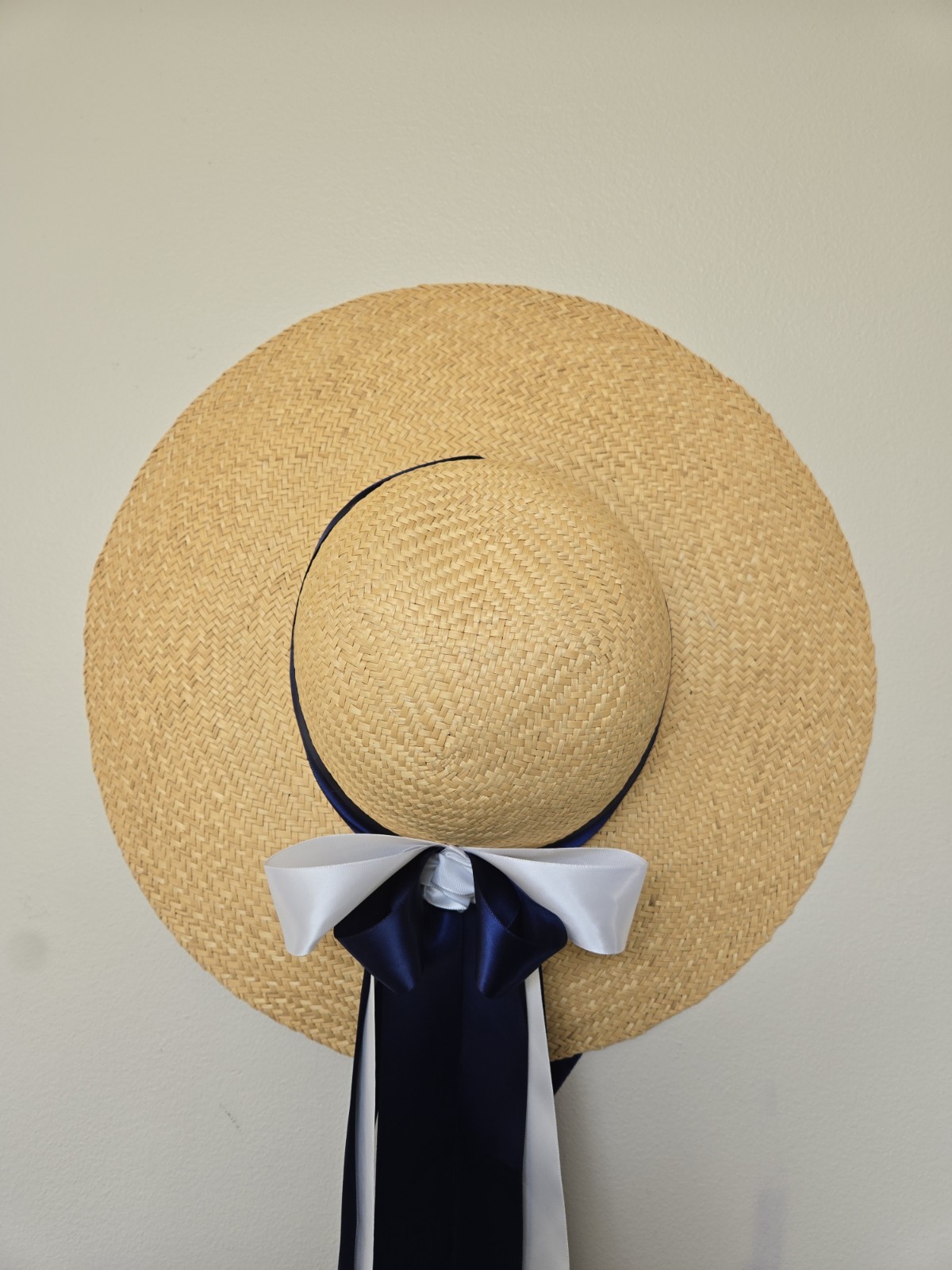 Colonial Williamsburg Straw Hat 18th Century Womens Blue Low Crown Ribbon Tea