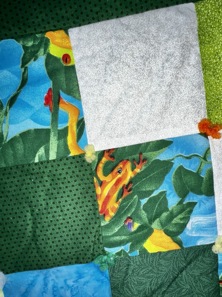 Project Linus Handmade Cotton Flannel Back Patchwork Quilt Blanket 45x 59 Frogs